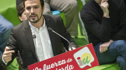 El candidato de IU a la presidencia del Gobierno, Alberto Garzón, durante su participación en el acto celebrado en Sevilla para movilizar al pueblo andaluz el próximo 28F