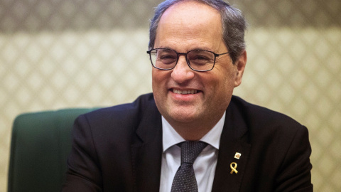 El presidente de la Generalitat de Cataluña, Quim Torra, preside la reunión del grupo parlamentario de Junts per Catalunya, para analizar la decisión de la Junta Electoral Central (JEC) sobre su inhabilitación.-EFE/Quique Garcia