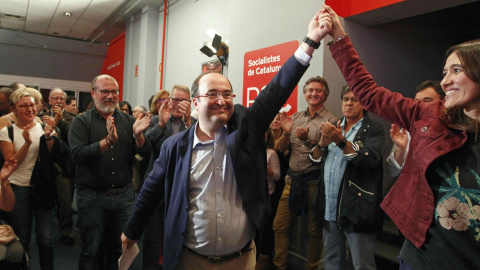 Miquel Iceta, tras ser primer secretario del PSC en las elecciones primarias del partido, al lograr el 54,14% de los votos de los militantes, imponiéndose así a la alcaldesa de Santa Coloma de Gramenet (Barcelona), Núria Parlon, que ha suma