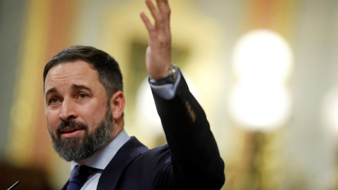 Santiago Abascal interviene en la tribuna del Congreso. (JUAN CARLOS HIDALGO | EFE)