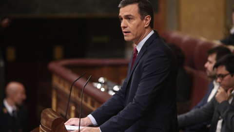 El presidente del Gobierno en funciones, Pedro Sánchez, durante su intervención inicial, en la segunda sesión de votación para su investidura como presidente del Gobierno. EUROPA PRESS/Eduardo Parra