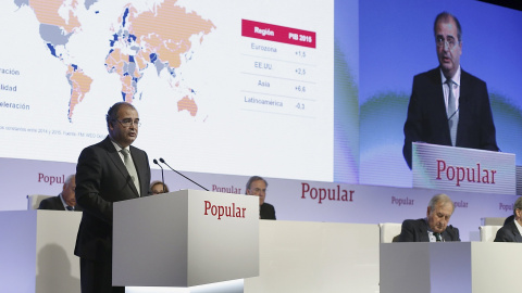 El presidente del Banco Popular, Ángel Ron, durante su intervención ante la junta general ordinaria de accionistas. EFE/Paco Campos