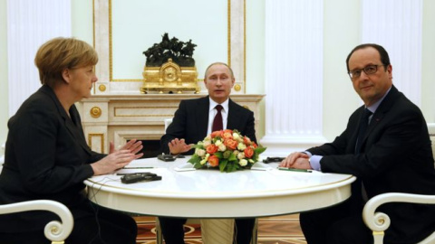 Los tres líderes en la reunión de este viernes en el Kremlin / AFP