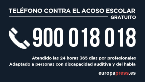 Este es el teléfono contra el acoso escolar: 900 018 018