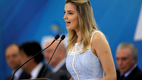 Marcela Temer durante la ceremonia del Programa de "Criança Feliz" en Brasilia, Brasil. / REUTERS