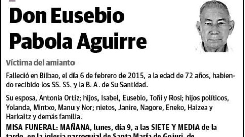 Esquela de Eusebio Pabola. /ELCORREO