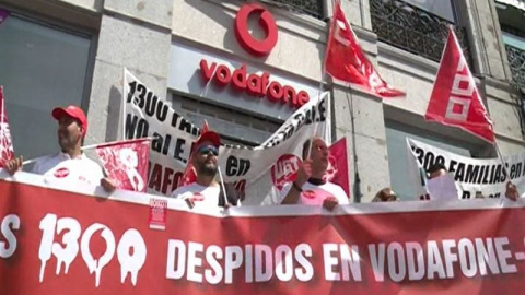 Empleados de Vodafone protestan contra el ERE en la madrileña Puerta del Sol. E.P.