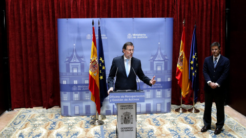 El presidente del Gobierno, Mariano Rajoy, durante su intervención en la inauguración de la Oficina de Recuperación y Gestión de Activos (ORA). EFE/Sergio Barrenechea