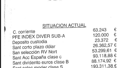 Saldo de las cuentas de la mujer de De la Hidalga incluido en los falsos documentos del pequeño Nicolás.