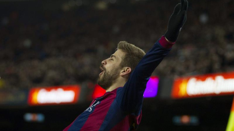 Piqué celebra su gol al Villarreal. EFE/Alejandro García