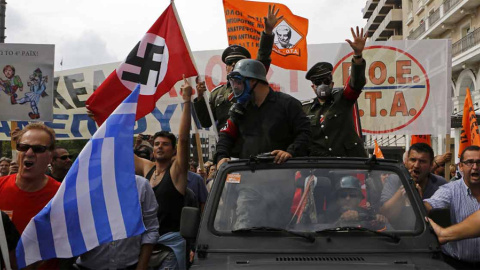 Protesta en Atenas contra la visita de Angela Merkel a Grecia en octubre de 2012. - REUTERS