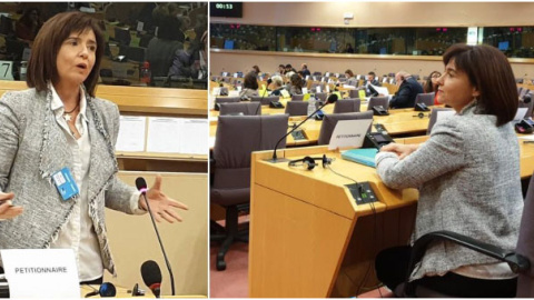 Silvia Oñate, durante su intervención en la Comisión de Peticiones del Parlamento Europeo. / S.O.