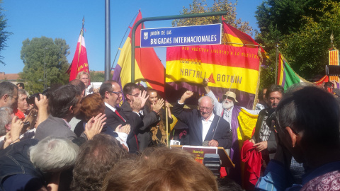 Joseph Almudever, uno de los cuatro brigadistas internacionales que aún vive, durante un homenaje en Madrid. - PC