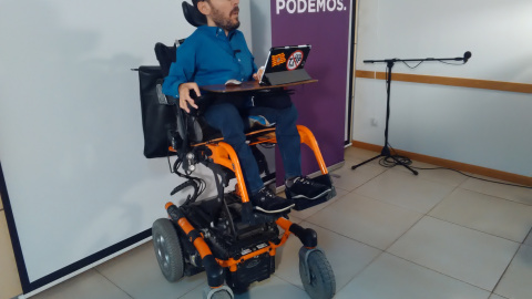 El secretario de Organización de Podemos, Pablo Echenique, esta mañana en Zaragoza.