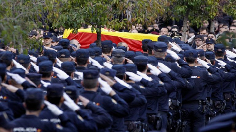 Funeral de Estado por los policías Jorge García Tudela e Isidro Gabino San Martín Hernández, fallecidos en el atentado talibán perpetrado en la embajada española en Kabul (Afganistán), que se celebra hoy en el complejo policial de Canillas 