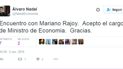 Tuit de la cuenta falsa de Álvaro Nadal,