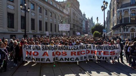 Pancarta de la manifestación de la marea blanca en Sevilla.- EFE