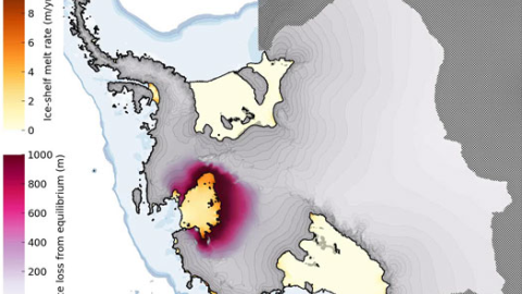 Nivel de deshielo de la capa de hielo de la Antártida occidental para el año 2700. / Feldmann et al