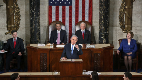 El primer ministro de Israel, Benjamin Netanyahu, durante su discurso en el Congreso de Estados Unidos. - REUTERS