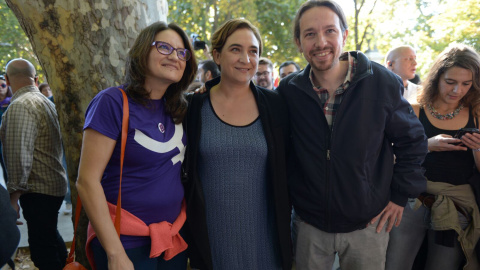 4. Monica Oltra, Ada Colau y Pablo Iglesias, en la manifestación contra la violencia machista en Madrid. PÚBLICO