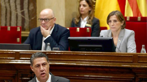 El diputado del PPC, Xavier García Albiol, durante su intervención ante el pleno del Parlament./ EFE