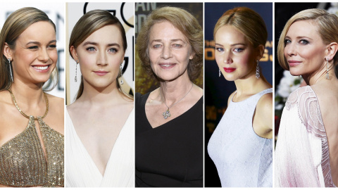 Las actrices candidatas a Oscar 2016 como protagonista, de izquierda a derecha: Brie Larson, Saoirse Ronan, Charlotte Rampling, Jennifer Lawrence, y Cate Blanchett. REUTERS