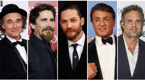 Los actores candidatos a Oscar 2016 como papel secundario, de izquierda a derecha: Mark Rylance, Christian Bale, Tom Hardy, Sylvester Stallone y Mark Ruffalo. REUTERS