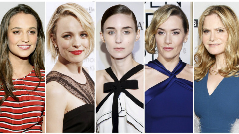 Las actrices candidatas a Oscar 2016 como papel secudario, de izquierda a derecha: Alicia Vikander, Rachel McAdams, Rooney Mara, Kate Winslet, y Jennifer Jason Leigh. REUTERS