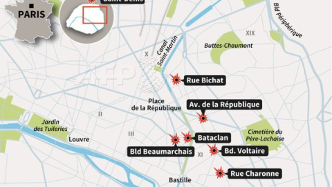 mapa atentados París. AFP