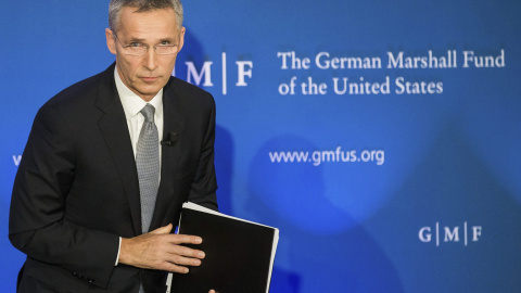 El secretario general de la OTAN, Jens Stoltenberg en el centro de estudios estadounidense German Marshall Fund de Bruselas, Bélgica. / EFE