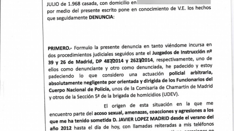 Extracto de la denuncia de la doctora Elisa Pinto, con fecha del 27 de febrero de 2015.