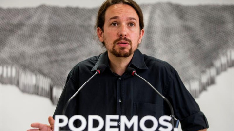 El secretario general de Podemos, Pablo Iglesias, durante una rueda de prensa. EFE/Emilio Naranjo