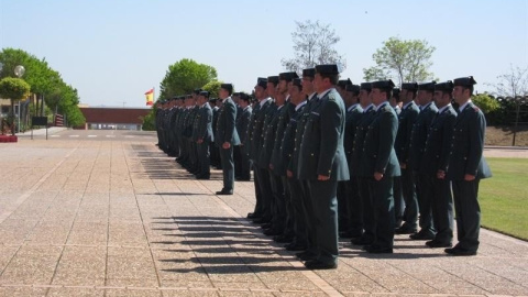 Guardias civiles en formación en un cuartel de Madrid.- E.P.