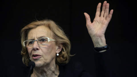 La exjuez Manuela Carmena ha presentado  su proyecto con el que aspira a obtener en primarias la candidatura por Ahora Madrid al Ayuntamiento. EFE/Emilio Naranjo