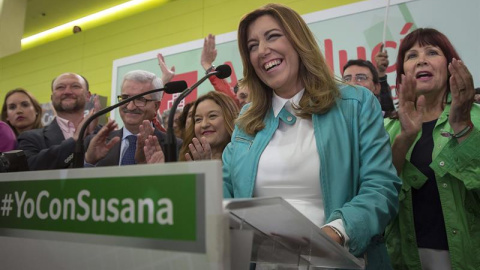 Susana Díaz celebrando anoche los resultados conseguidos en las elecciones andaluzas. /EFE