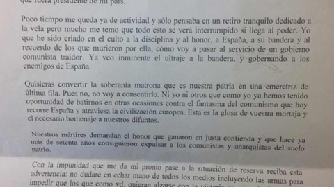 Extracto de la carta recibida por Alberto Garzón.