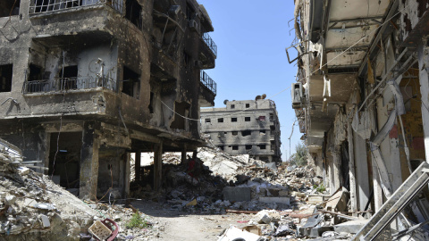 Imagen de la destrucción causada por los bombardeos en Yarmuk. - AFP