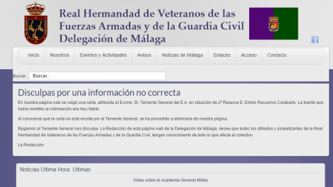 Rectificación de la Real Hermandad de Veteranos de las Fuerzas Armadas y de la Guardia Civil.