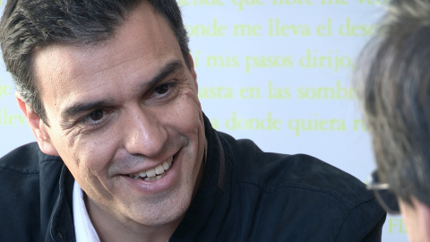 Pedro Sánchez, durante la entrevista en el Hotel de las Letras de Madrid.