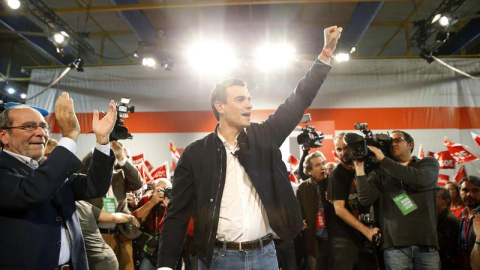 Pedro Sánchez, durante el mitin del PSOE en Fuelabrada. EFE/Zipi