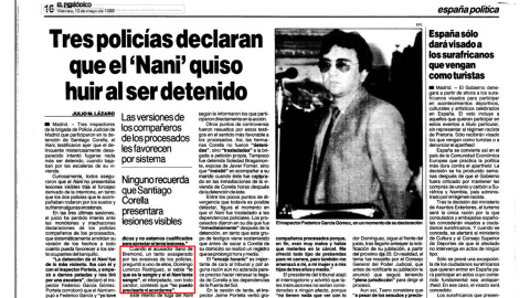 Recorte de la información sobre el juicio del caso de El Nani publicada por El Periódico de Catalunya el 12 de noviembre de 1983.