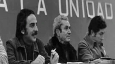 Eduardo Saborido, primero por la izquierda, junto a Marcelino Camacho.- Archivo CCOO