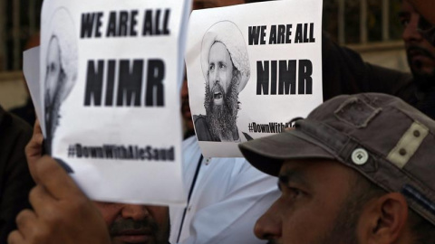 Protestas por la ejecución de Nimr Baquir al Minr, el clérigo chií ejecutado por Arabia Saudí. EFE/REHAN KHAN