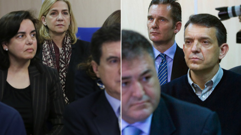 La infanta Cristina de Borbón y su marido Iñaki Urdangarin, en el banquilo de los acusados en el primer día del Juicio por el caso Nóos en Palma de Mallorca. EFE