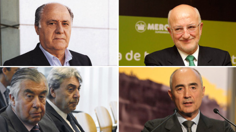 De izquierda a derecha y de arriba a abajo, Amancio Ortega (Inditex), Juan Roig (Mercadona); Alberto Cortina y Alberto Alcocer, y Rafael del Pino (Ferrovial). EFE/REUTERS