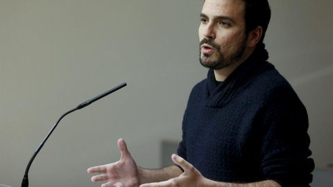 El líder de IU-UP, Alberto Garzón, en rueda de prensa. EFE/JuanJo Martin