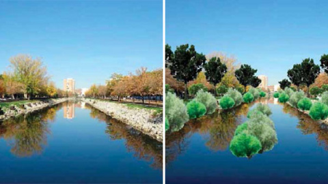 Simulación de cómo quedaría el río tras la restauración, según el proyecto de Ecologistas en Acción.