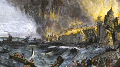 Recreación artística del tsunami de Lisboa de 1755. | Getty Images