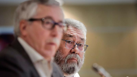 El secretario general de UGT, Cándido Méndez (derecha), junto al líder de CCOO,  Ignacio Fernández Toxo. / EFE