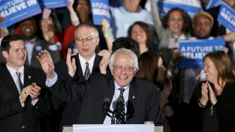 El candidato republicano Bernie Sanders durante su discurso en New Hampshire./ REUTERS